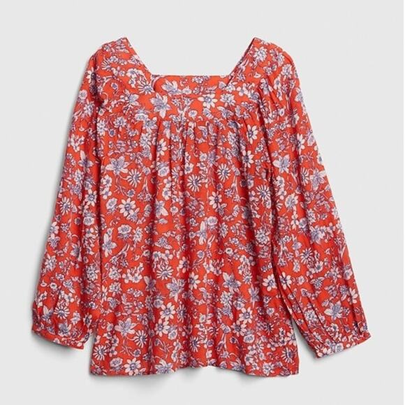 Gap · Large Petite · Blouson Sleeve Square Neck Blouse · Red Floral · NWT - Picture 2 of 11